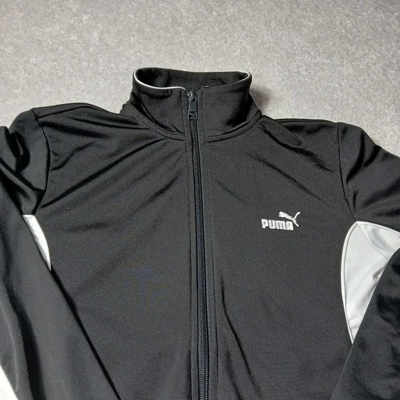 Womens Puma Long Sleeve Athletic Coat Small Black & White Old School Full Zip - Picture 5 of 13